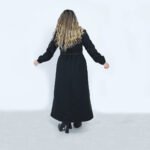Stylish Long Black Wool Coat with Leather - Image 8
