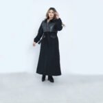 Stylish Long Black Wool Coat with Leather - Image 7