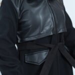 Stylish Long Black Wool Coat with Leather - Image 11