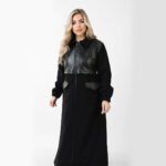 Stylish Long Black Wool Coat with Leather - Image 17